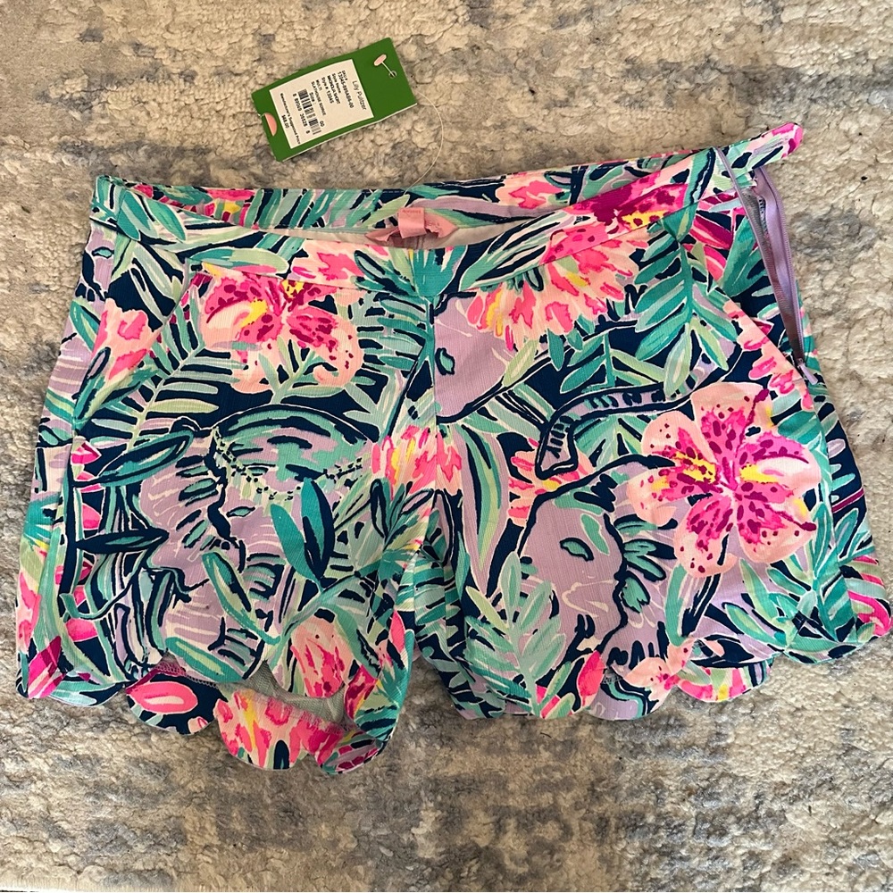 NWT Lilly Pulitzer Buttercup Knit Shorts Salthouse Soiree scallop trim shorts 00